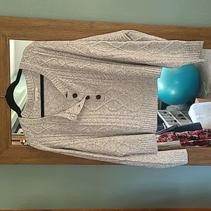 American Eagle Gray Cropped Cable Knit Henley Sweater